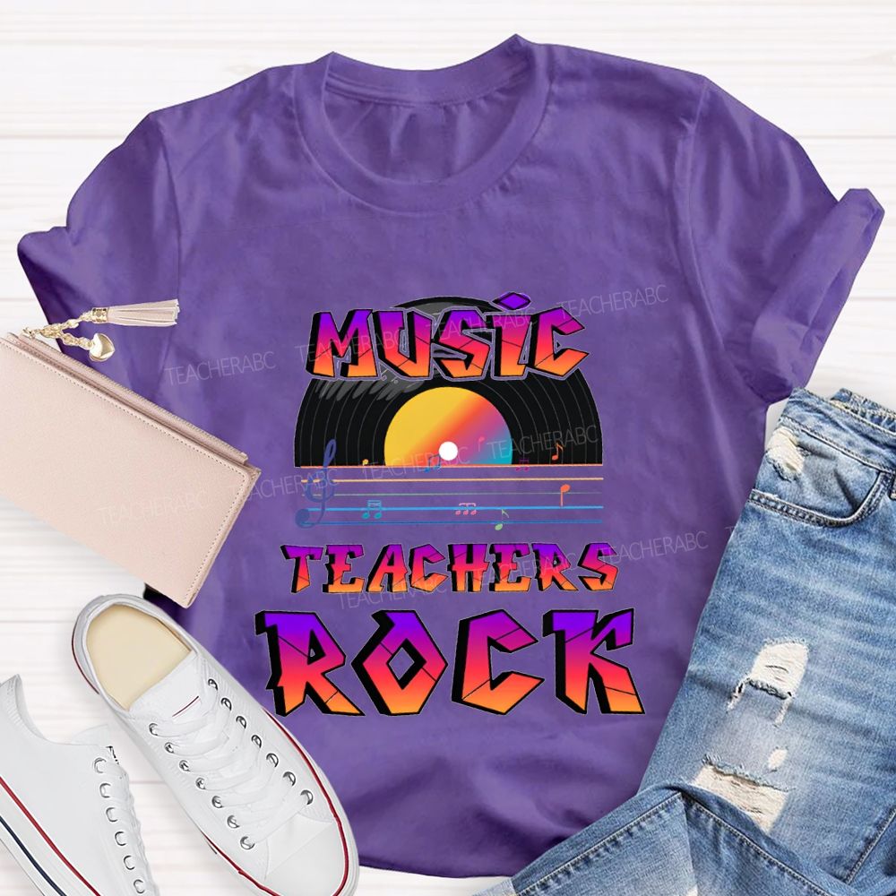 Music Teachers Rock And Musical Notes Teacher T-shirt