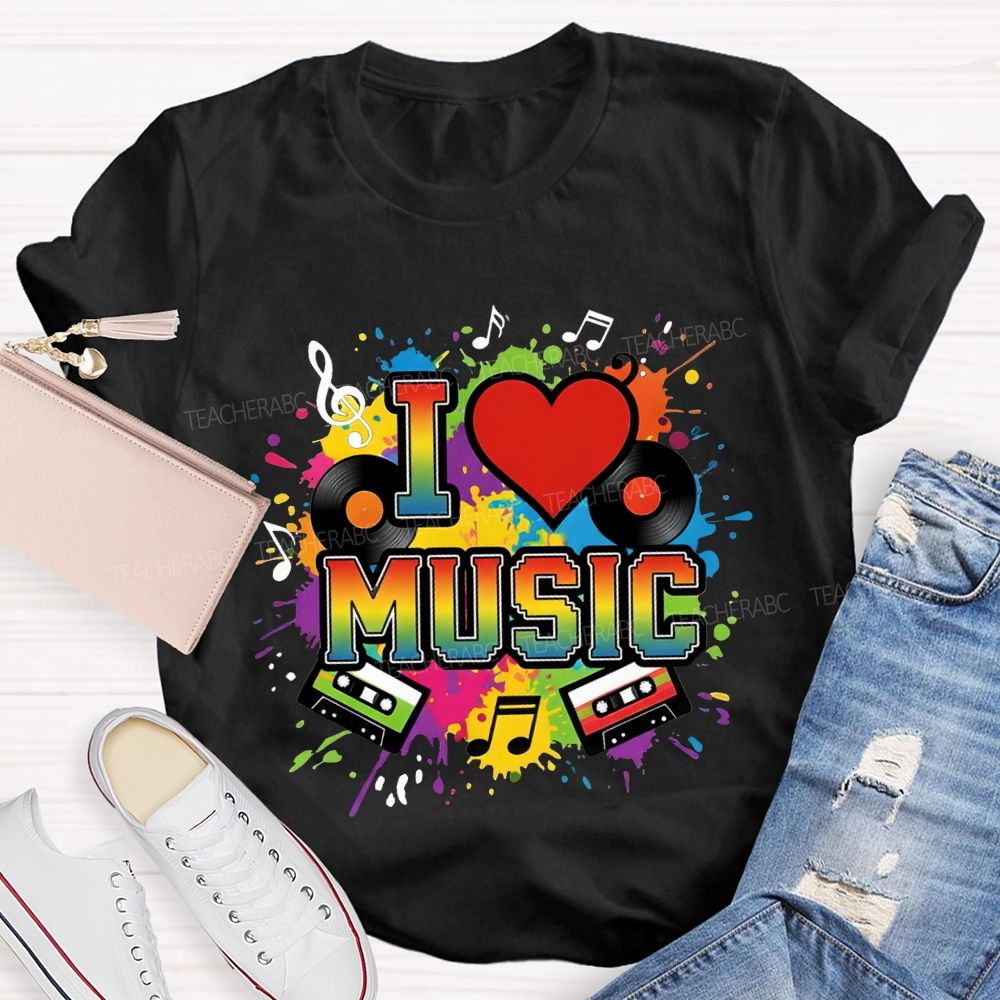 L Love Music Heart And Gradient Font Teacher T-shirt