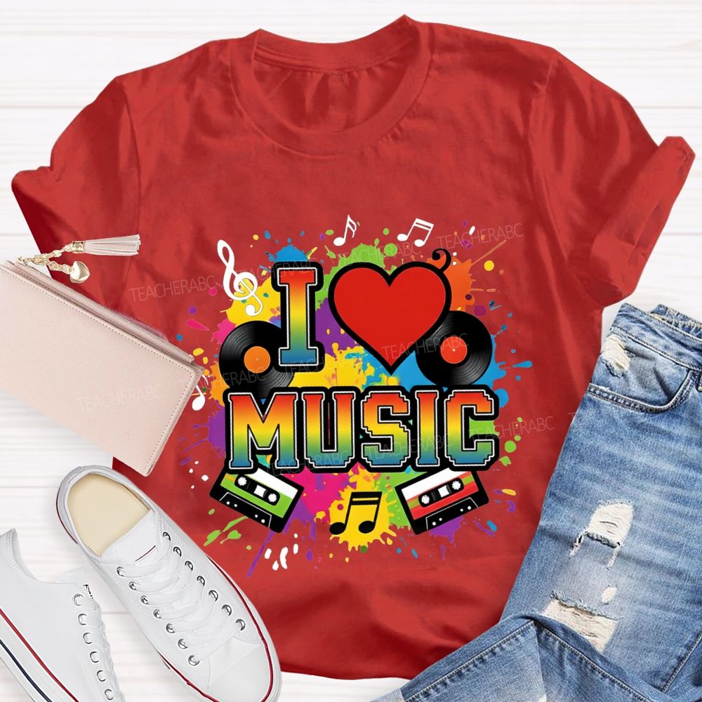 L Love Music Heart And Gradient Font Teacher T-shirt
