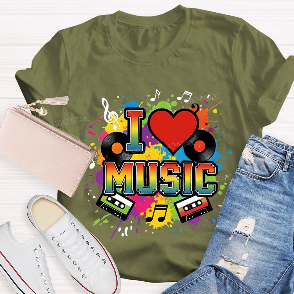 L Love Music Heart And Gradient Font Teacher T-shirt