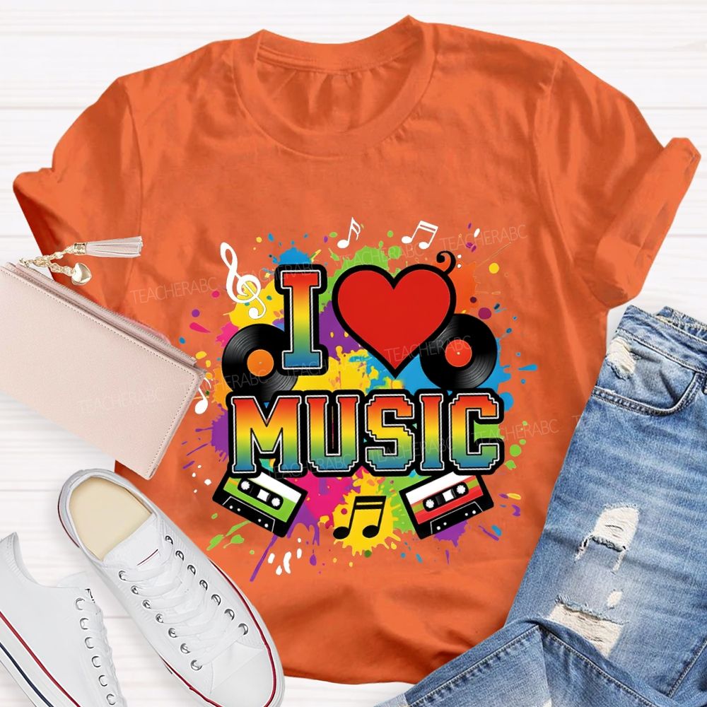 L Love Music Heart And Gradient Font Teacher T-shirt