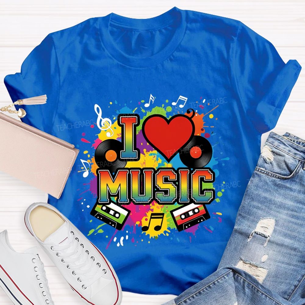 L Love Music Heart And Gradient Font Teacher T-shirt