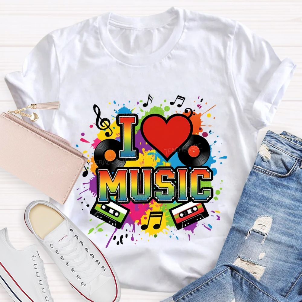 L Love Music Heart And Gradient Font Teacher T-shirt