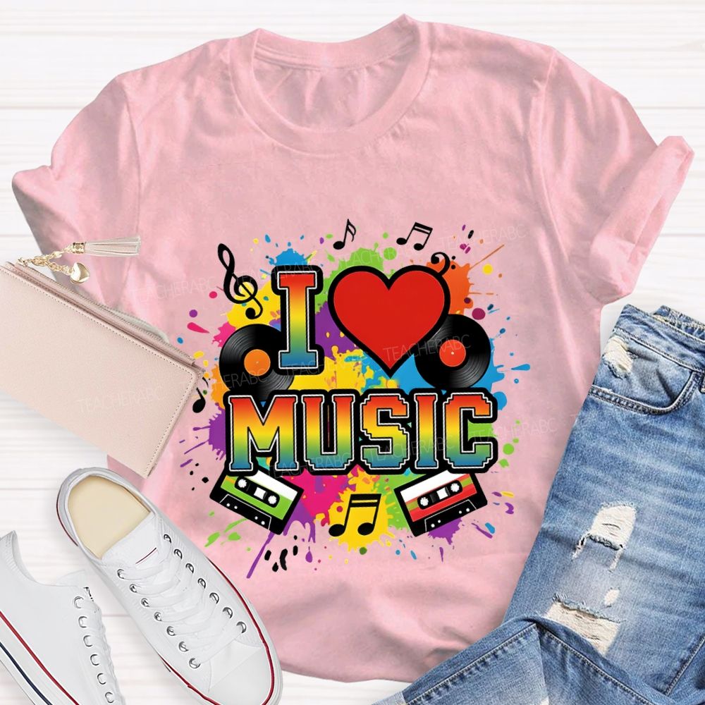 L Love Music Heart And Gradient Font Teacher T-shirt