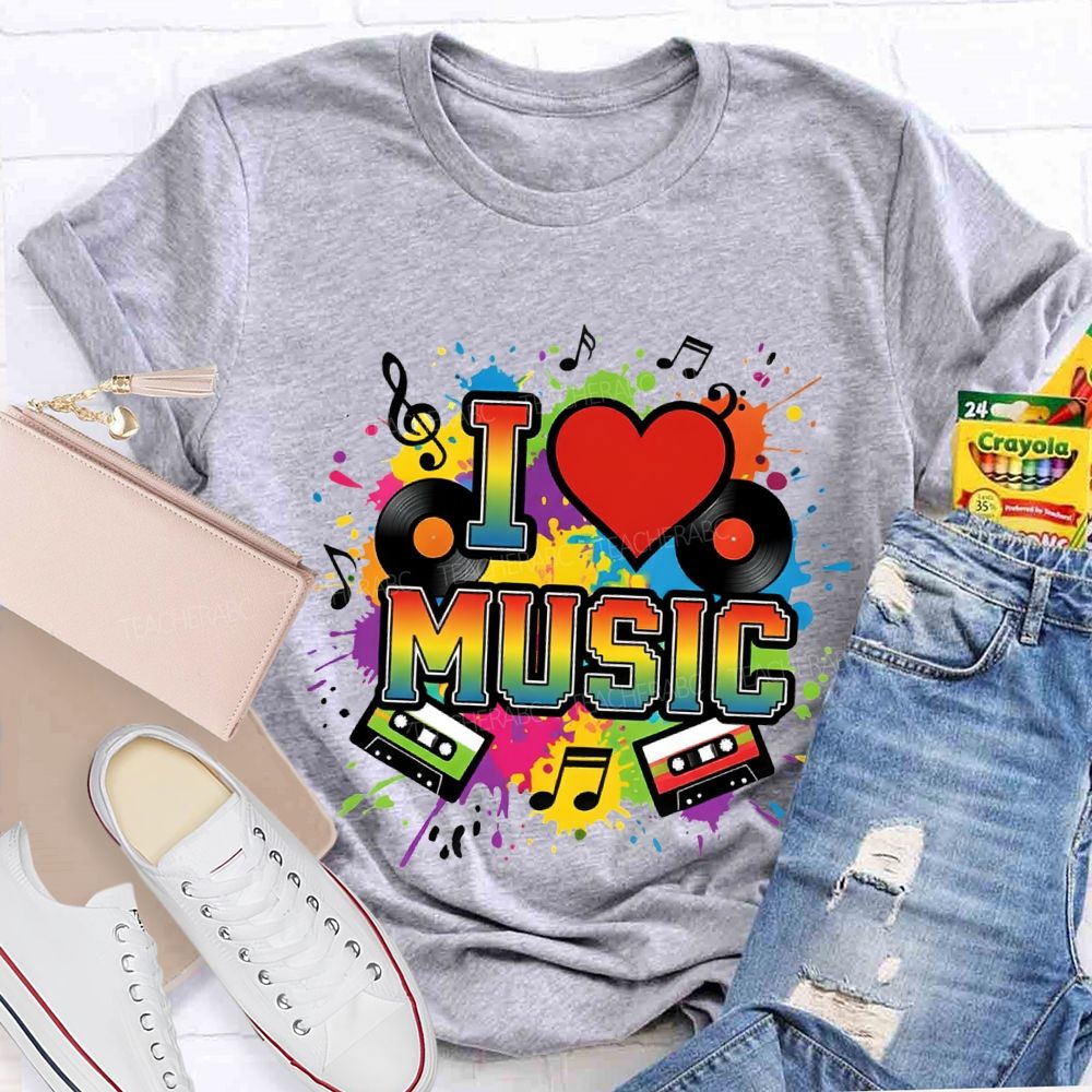 L Love Music Heart And Gradient Font Teacher T-shirt