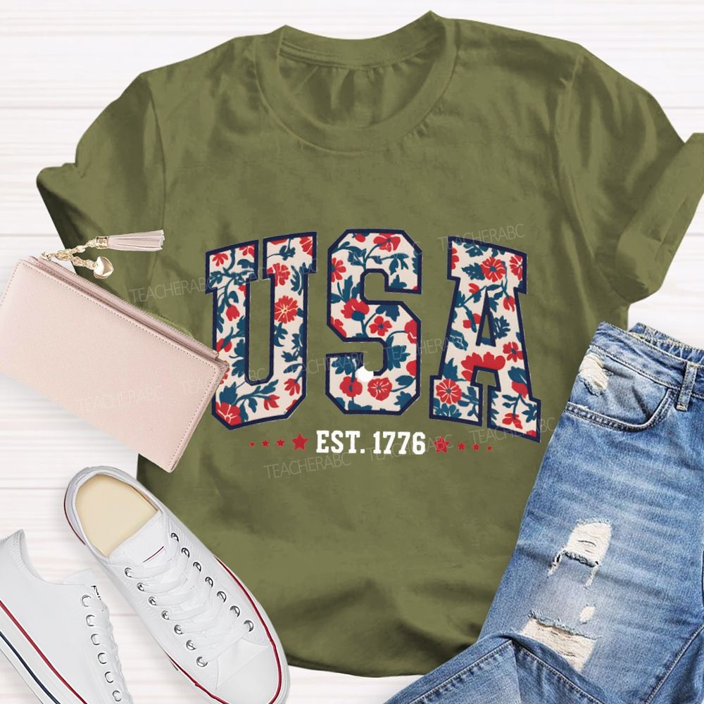 Usa Where Liberty Blooms Teacher T-shirt