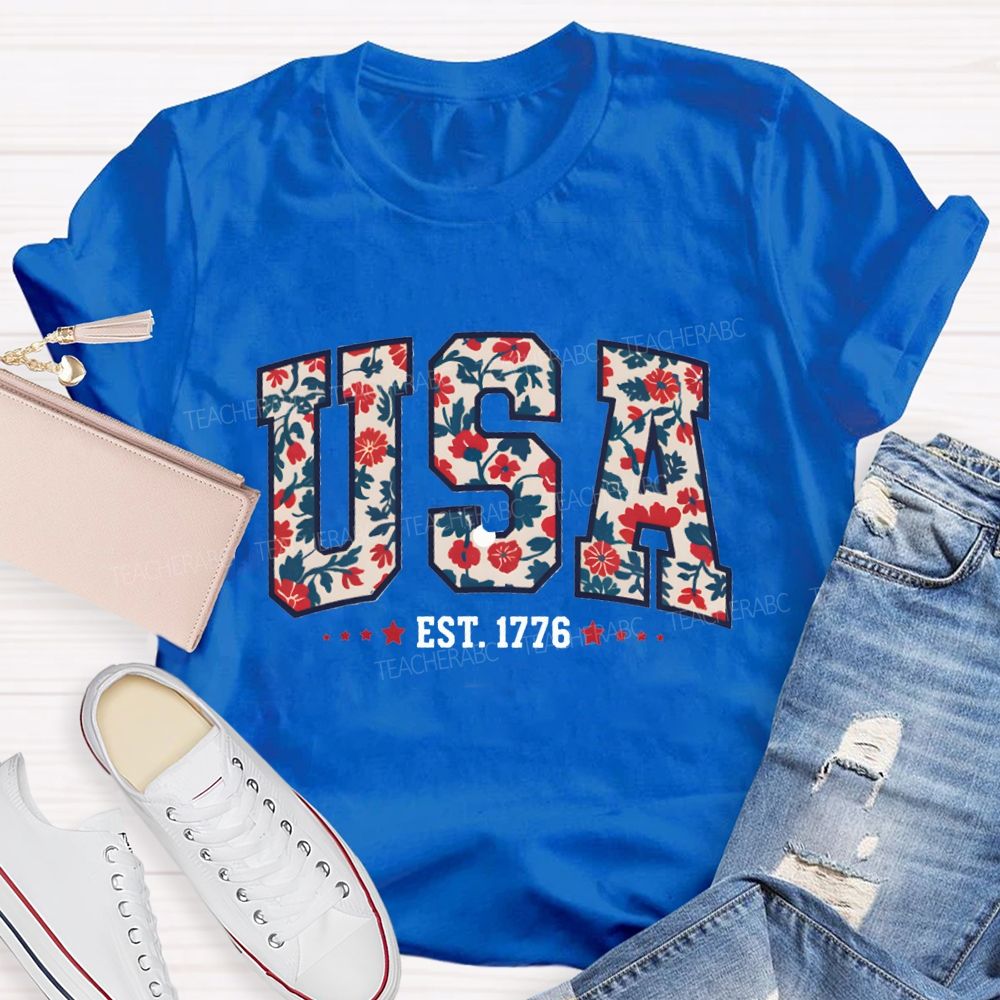 Usa Where Liberty Blooms Teacher T-shirt