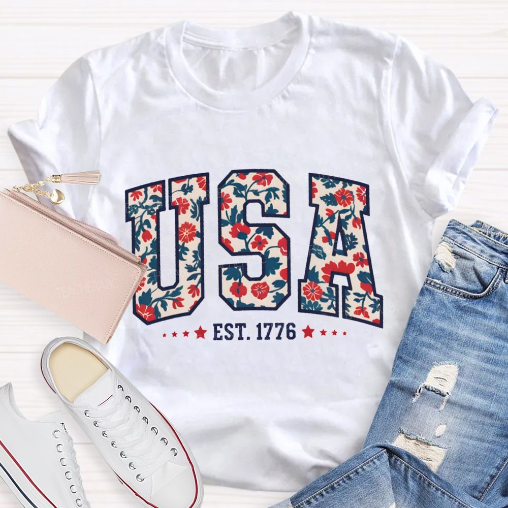 Usa Where Liberty Blooms Teacher T-shirt