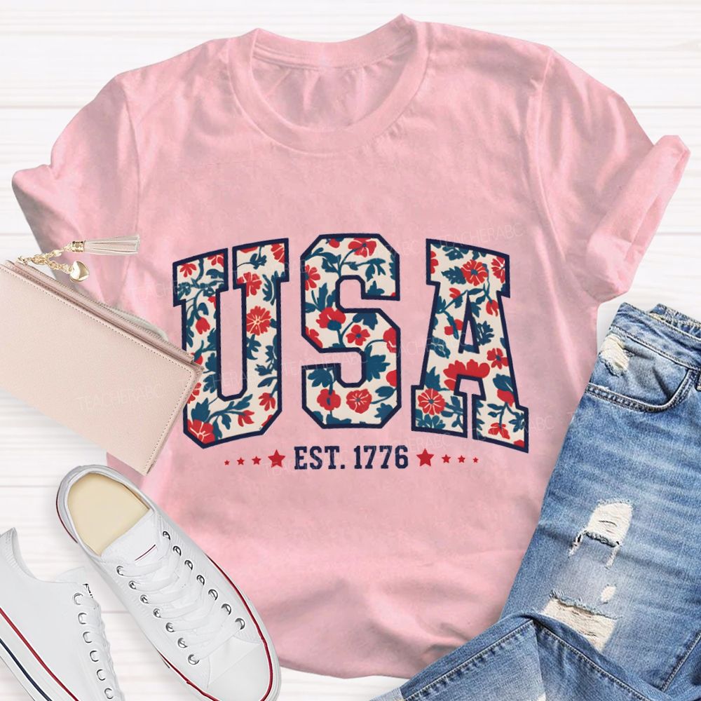 Usa Where Liberty Blooms Teacher T-shirt