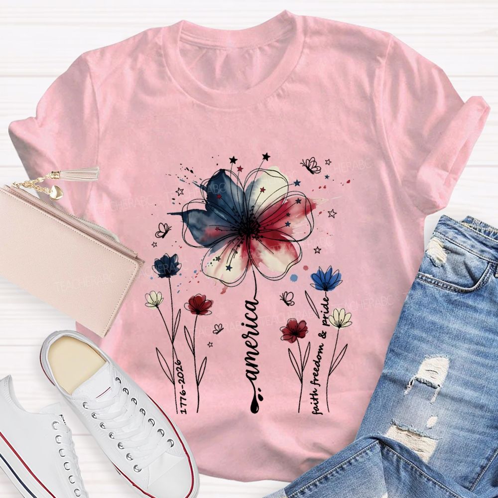 Blooming With Faith Freedom And American Pride T-shirt