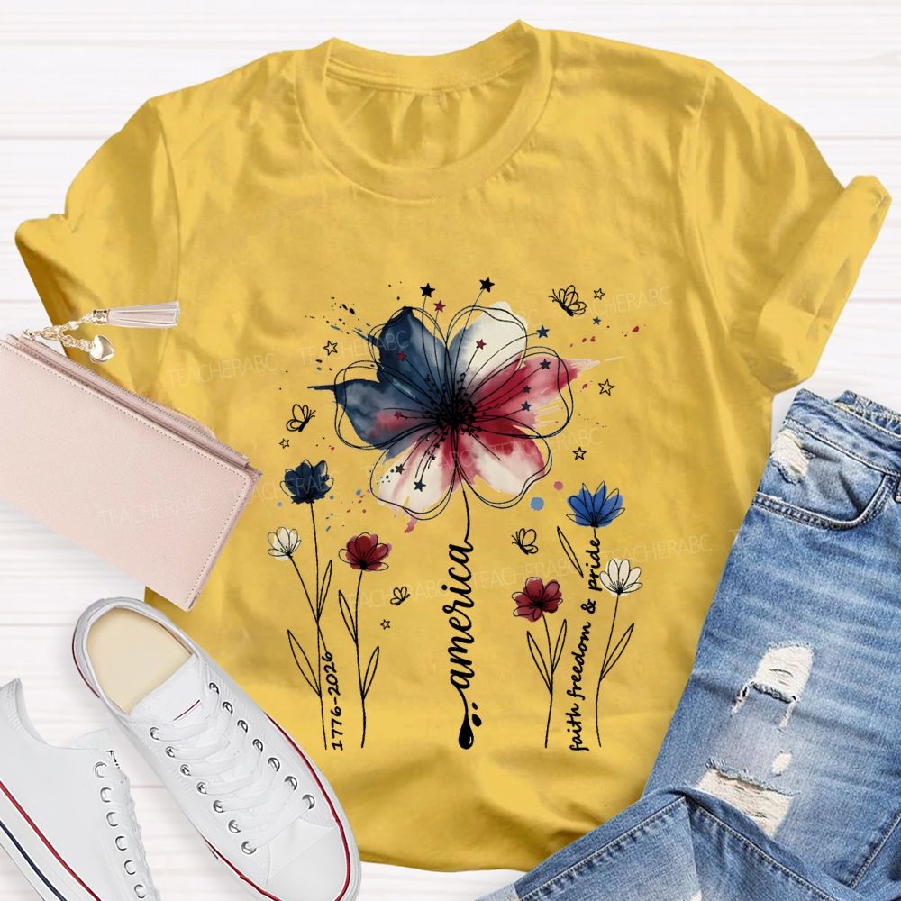 Blooming With Faith Freedom And American Pride T-shirt