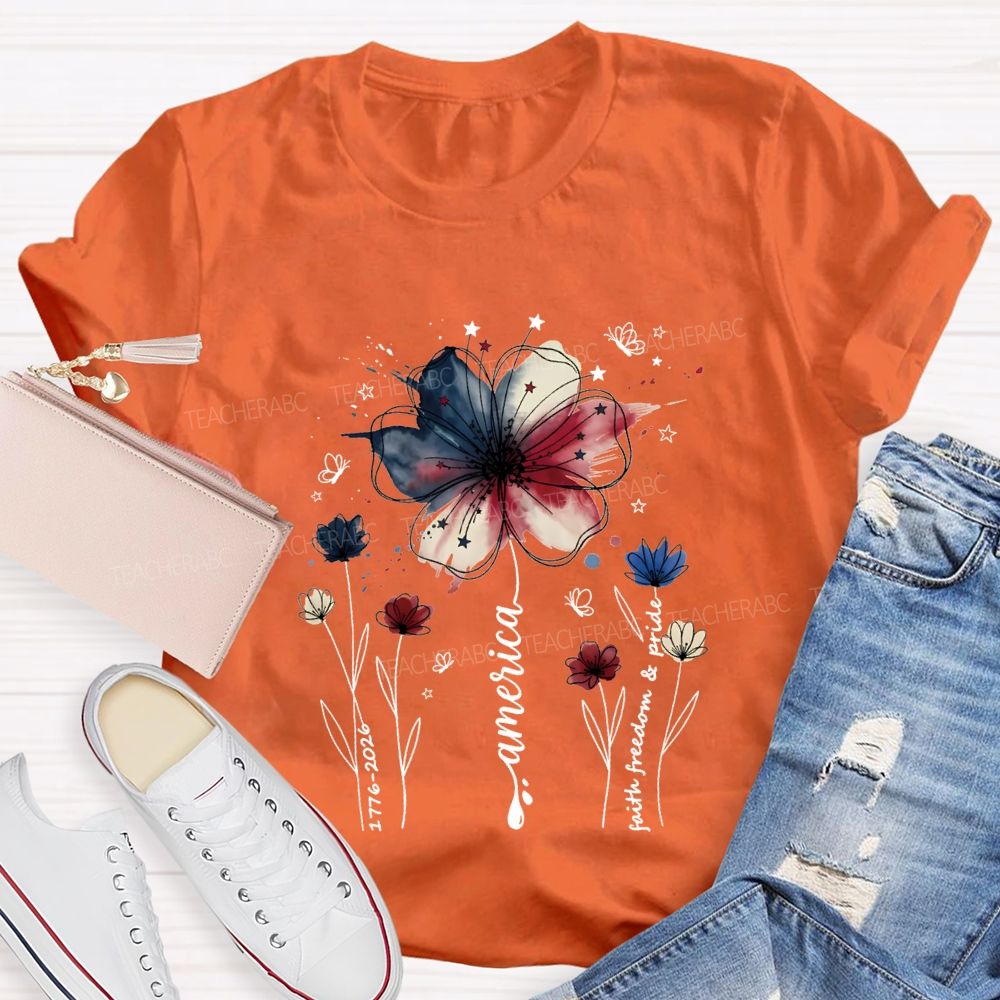 Blooming With Faith Freedom And American Pride T-shirt
