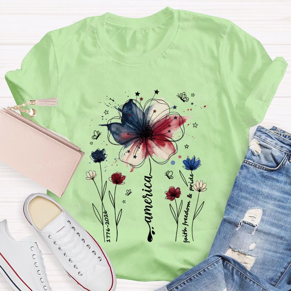 Blooming With Faith Freedom And American Pride T-shirt