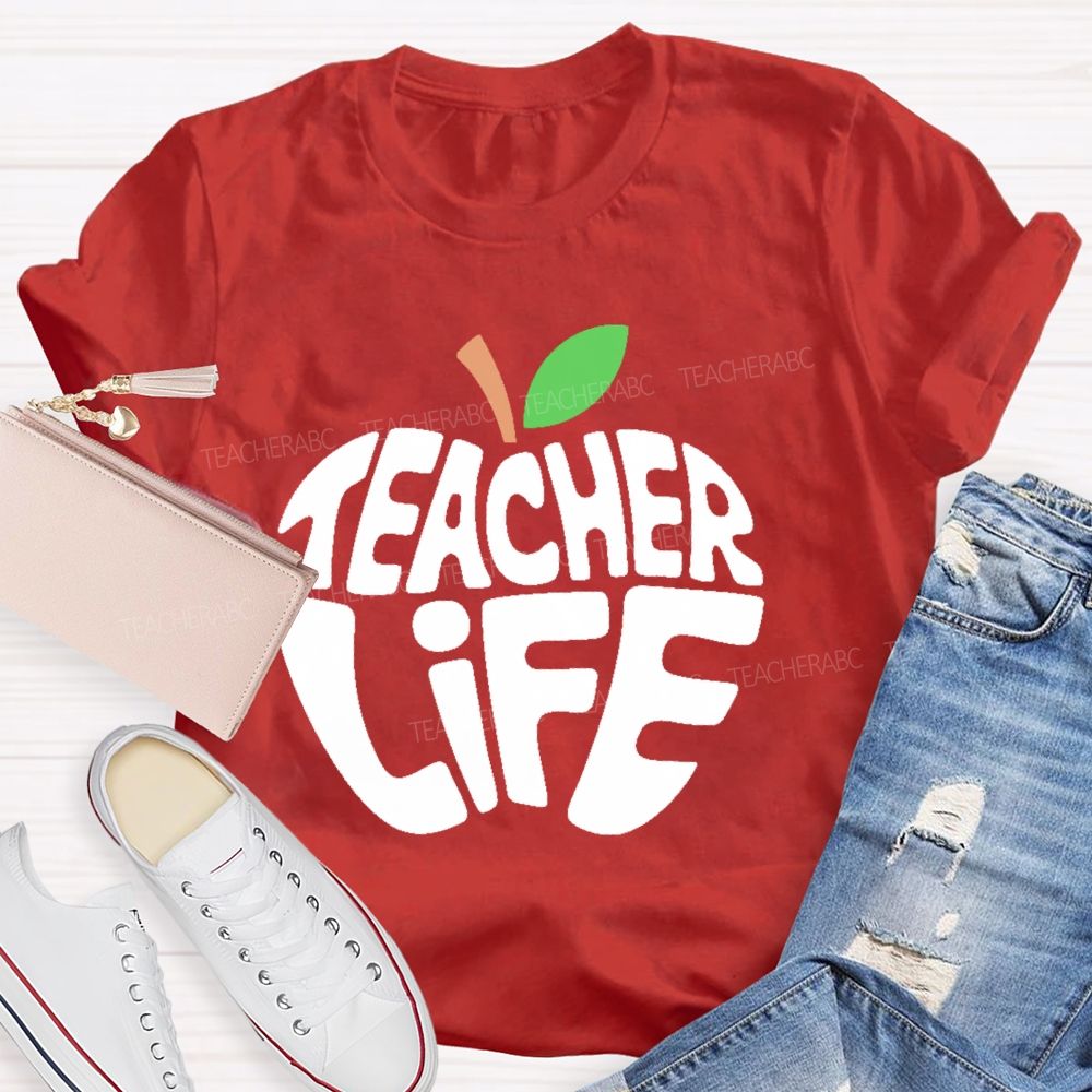 Teacher Life Apple Pattern  Teacher T-shirt
