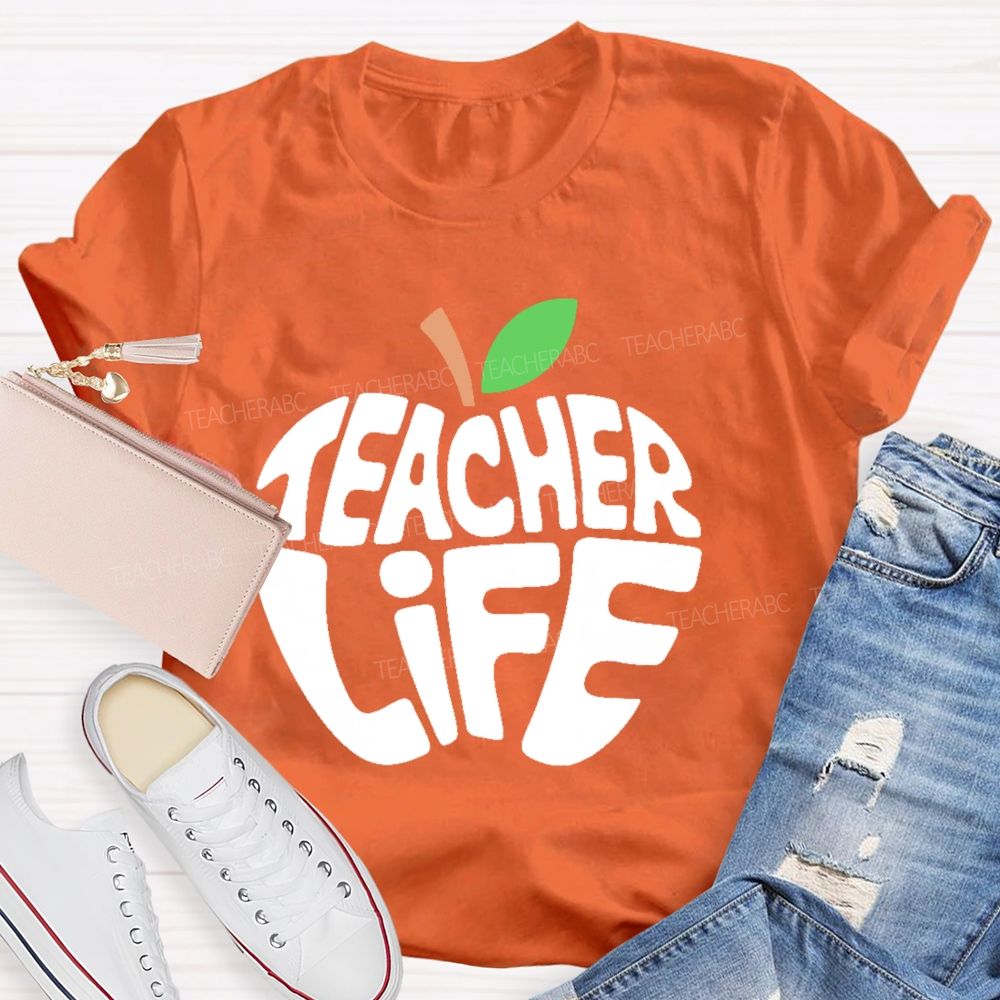 Teacher Life Apple Pattern  Teacher T-shirt