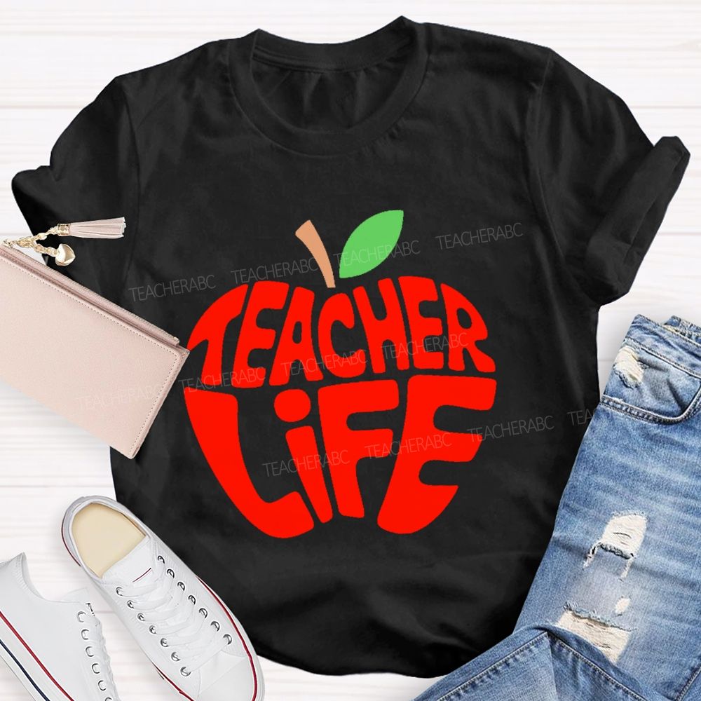 Teacher Life Apple Pattern  Teacher T-shirt