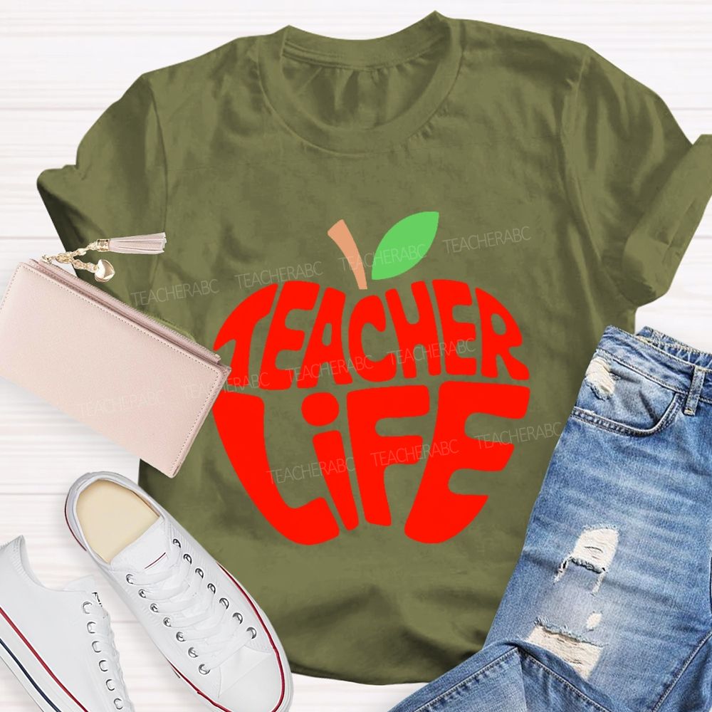 Teacher Life Apple Pattern  Teacher T-shirt