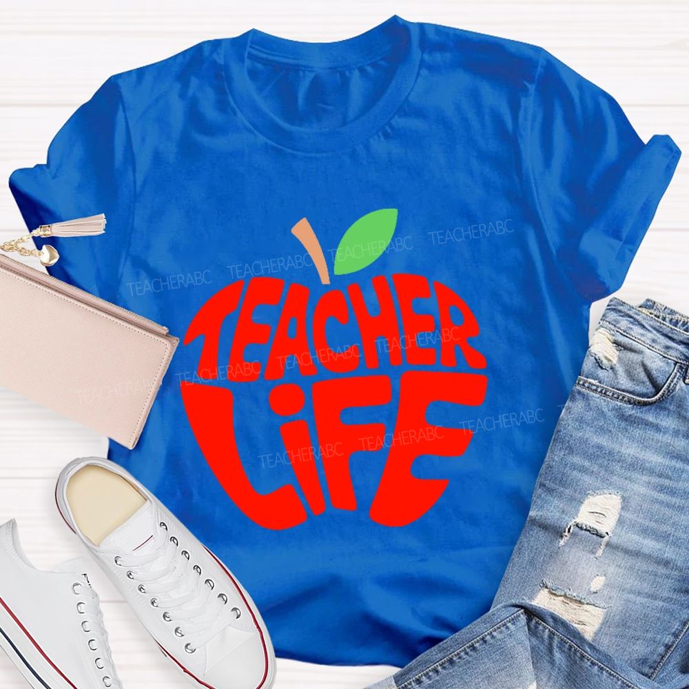 Teacher Life Apple Pattern  Teacher T-shirt