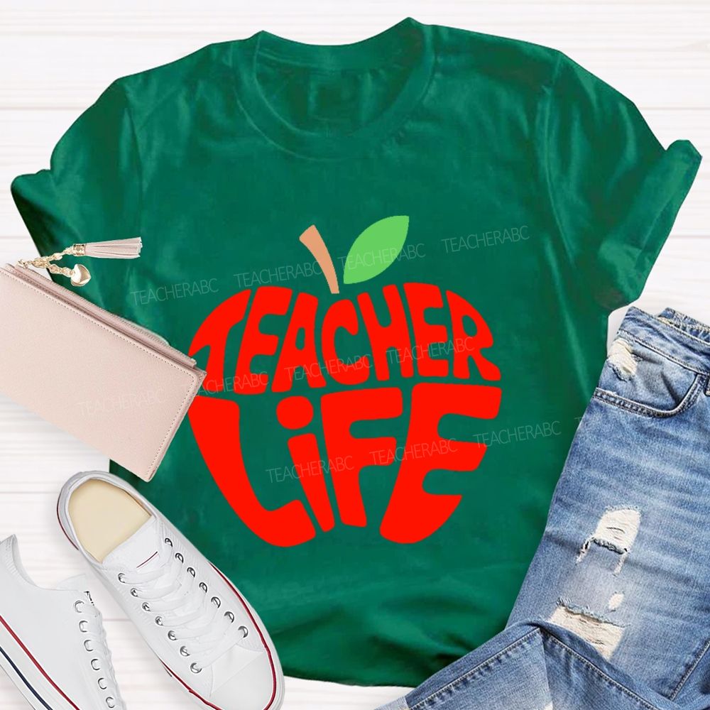Teacher Life Apple Pattern  Teacher T-shirt