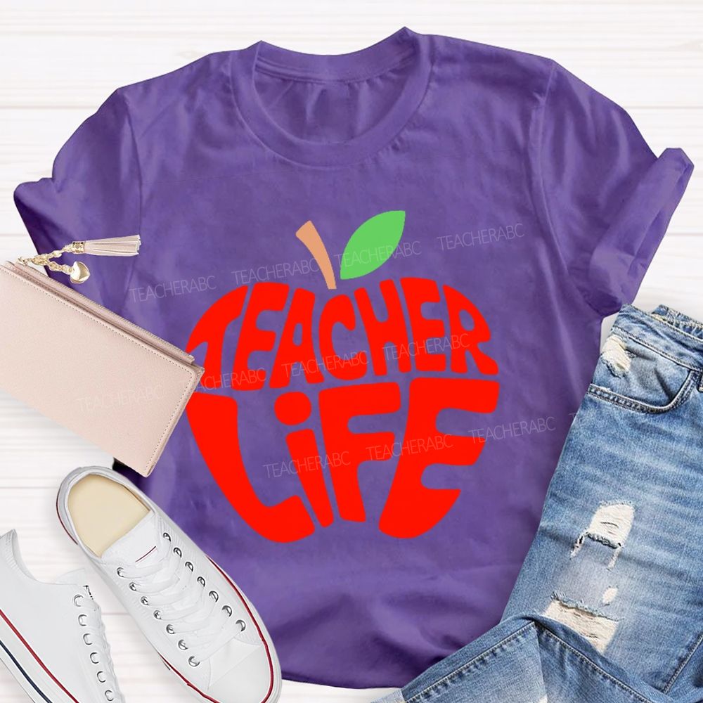 Teacher Life Apple Pattern  Teacher T-shirt