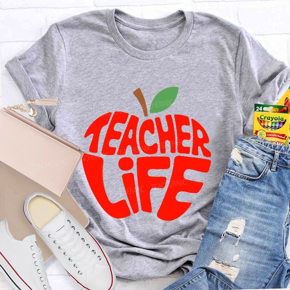 Teacher Life Apple Pattern  Teacher T-shirt
