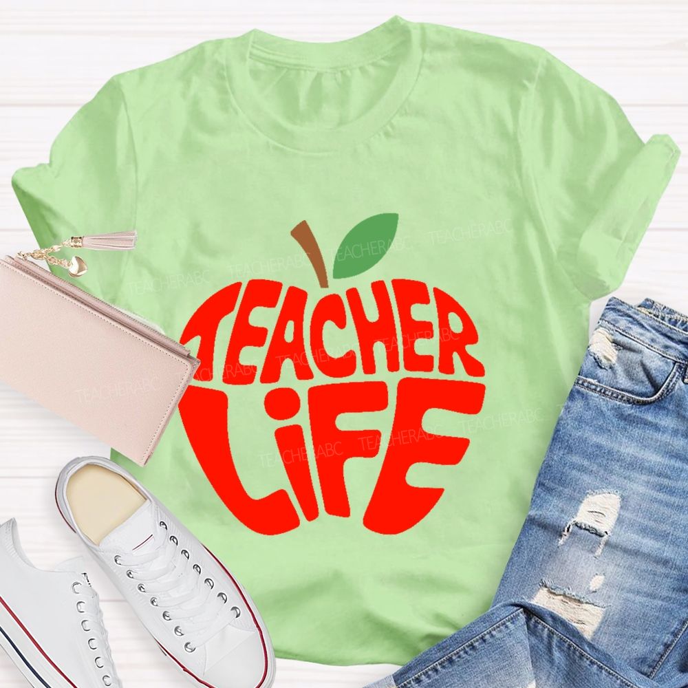 Teacher Life Apple Pattern  Teacher T-shirt