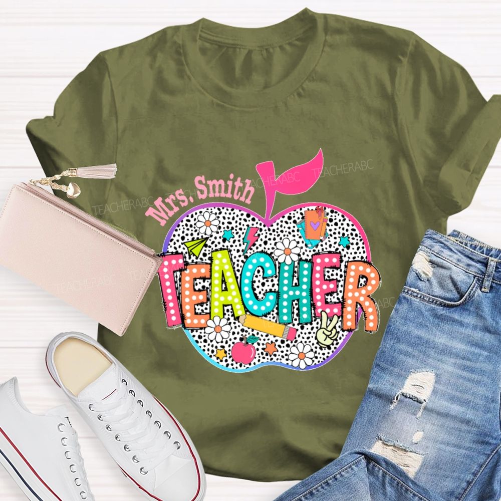 Personalized Name  Teacher Apple Colorful Letters  Teacher T-shirt