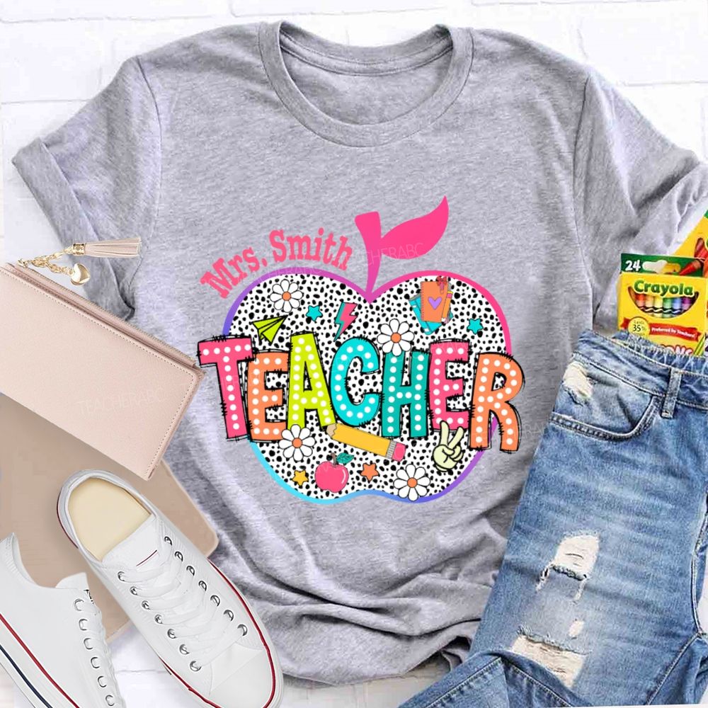 Personalized Name  Teacher Apple Colorful Letters  Teacher T-shirt