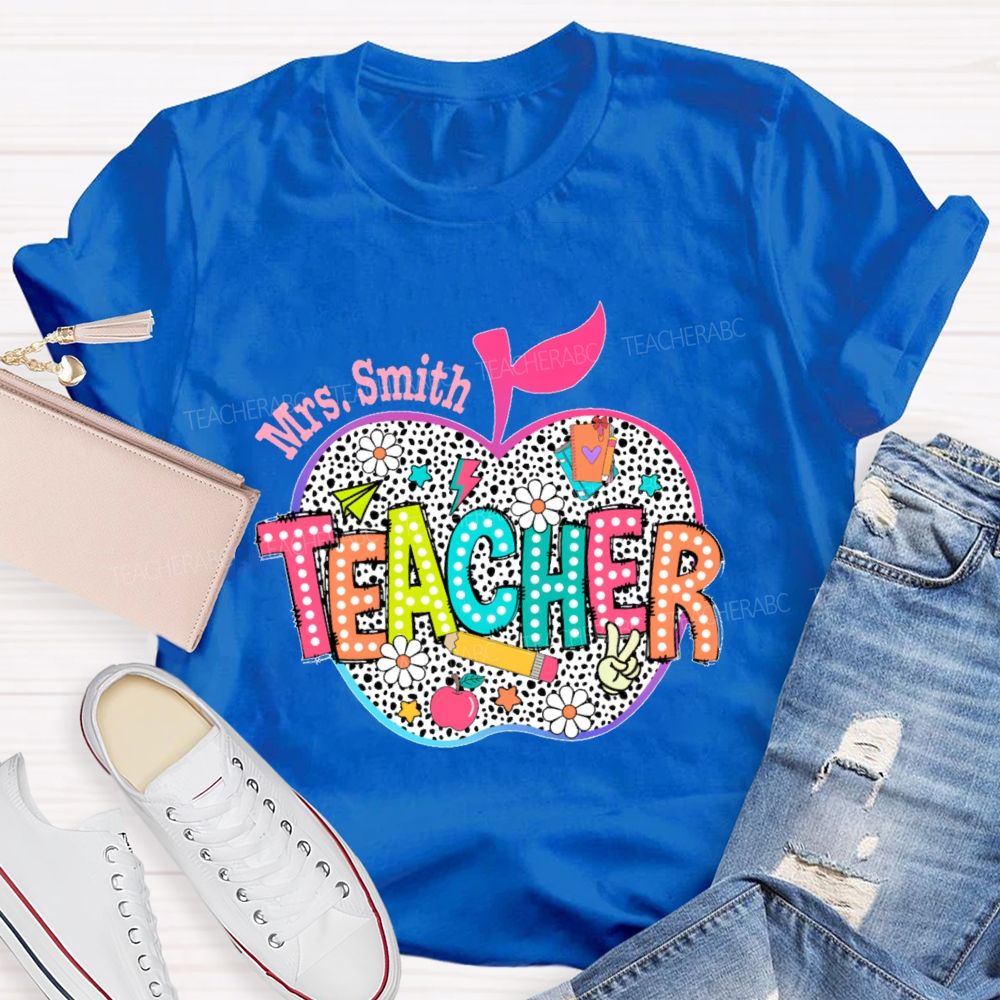 Personalized Name  Teacher Apple Colorful Letters  Teacher T-shirt
