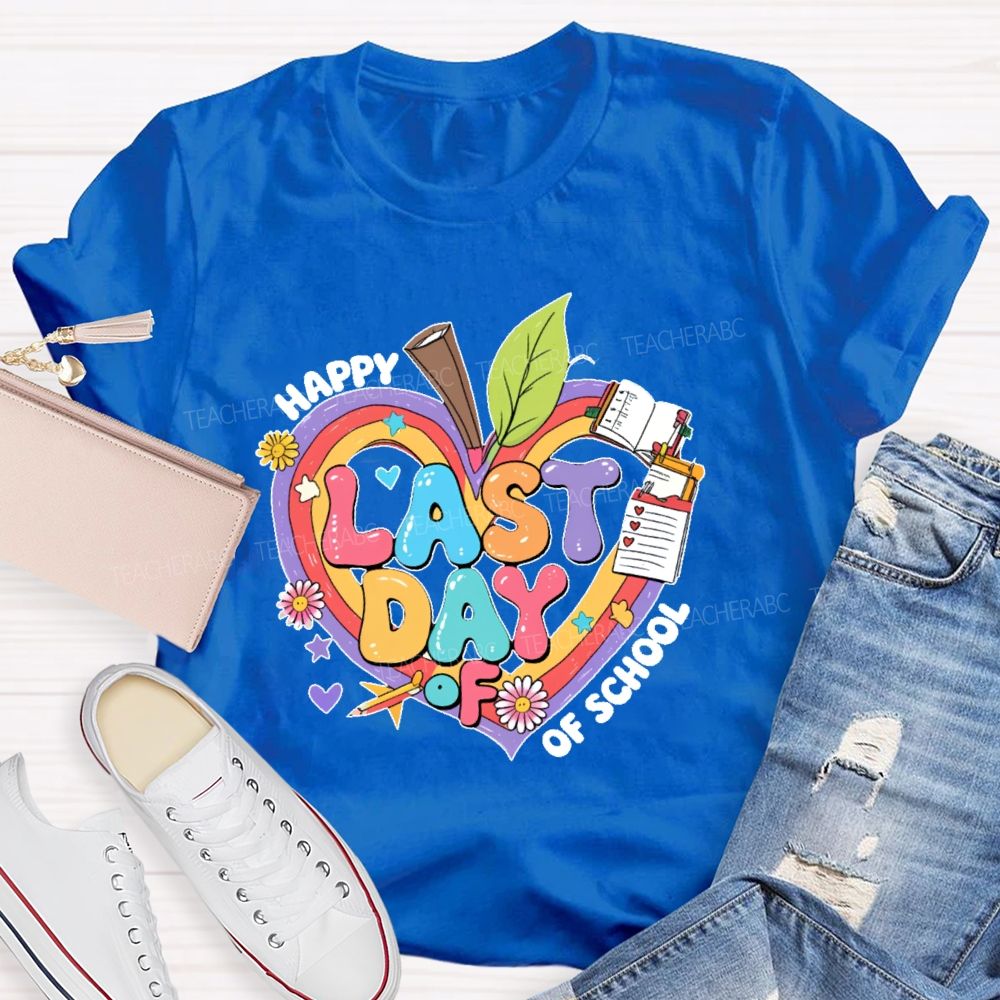Happy Last Day Of School Heart  Graphic  Teacher T-shirt