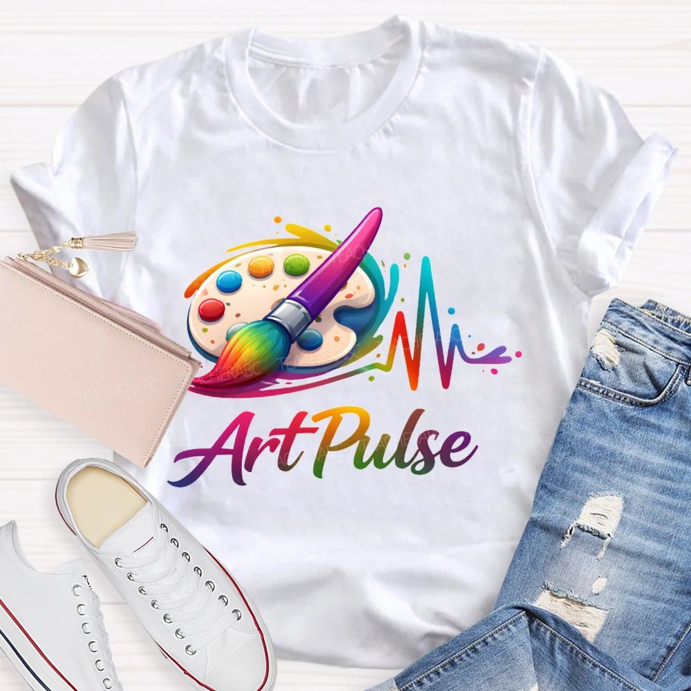 Art Pulse Colored Brushes And Coloring Palettes Teacher T-shirt