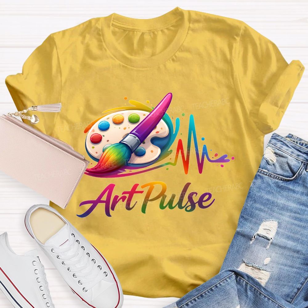 Art Pulse Colored Brushes And Coloring Palettes Teacher T-shirt