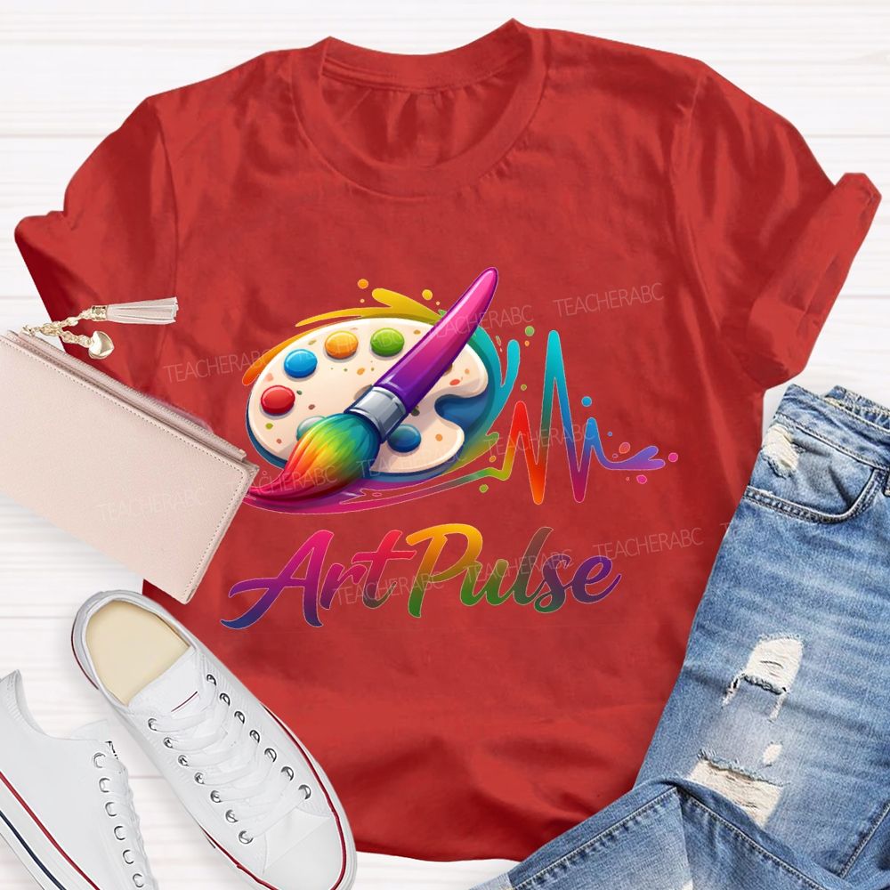 Art Pulse Colored Brushes And Coloring Palettes Teacher T-shirt