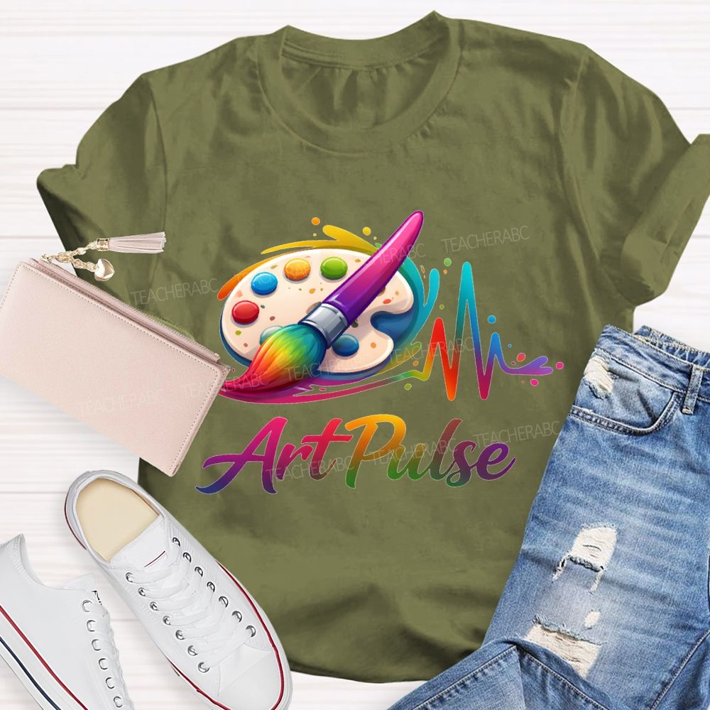 Art Pulse Colored Brushes And Coloring Palettes Teacher T-shirt