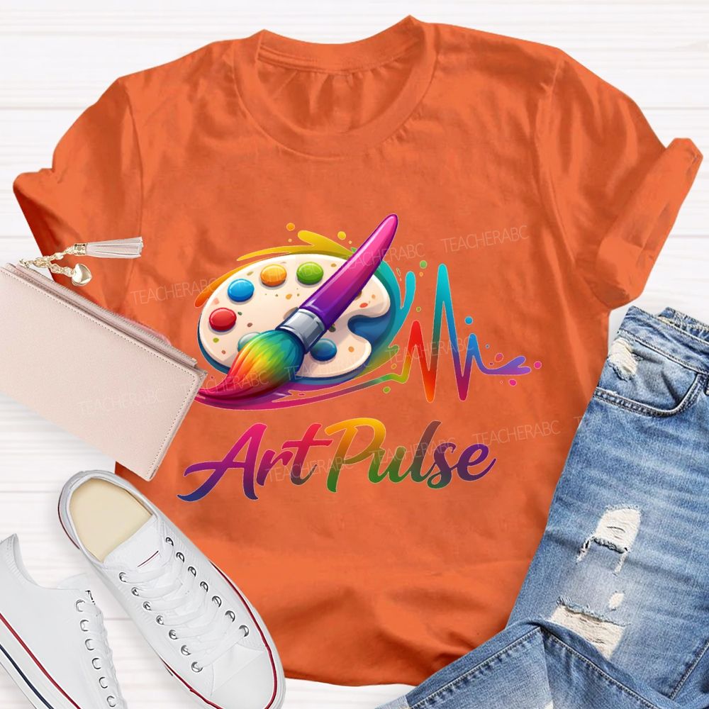 Art Pulse Colored Brushes And Coloring Palettes Teacher T-shirt