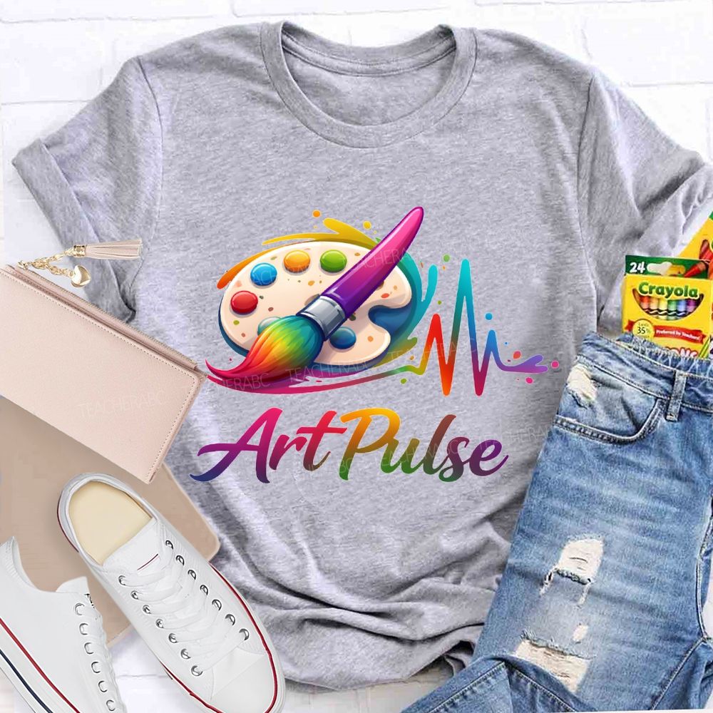 Art Pulse Colored Brushes And Coloring Palettes Teacher T-shirt