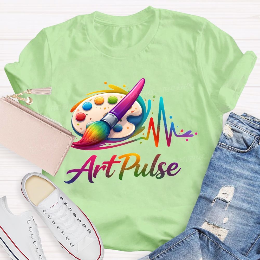 Art Pulse Colored Brushes And Coloring Palettes Teacher T-shirt