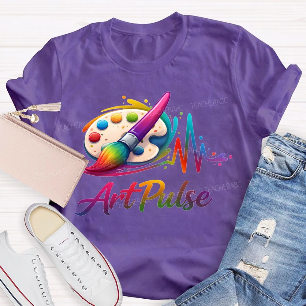 Art Pulse Colored Brushes And Coloring Palettes Teacher T-shirt