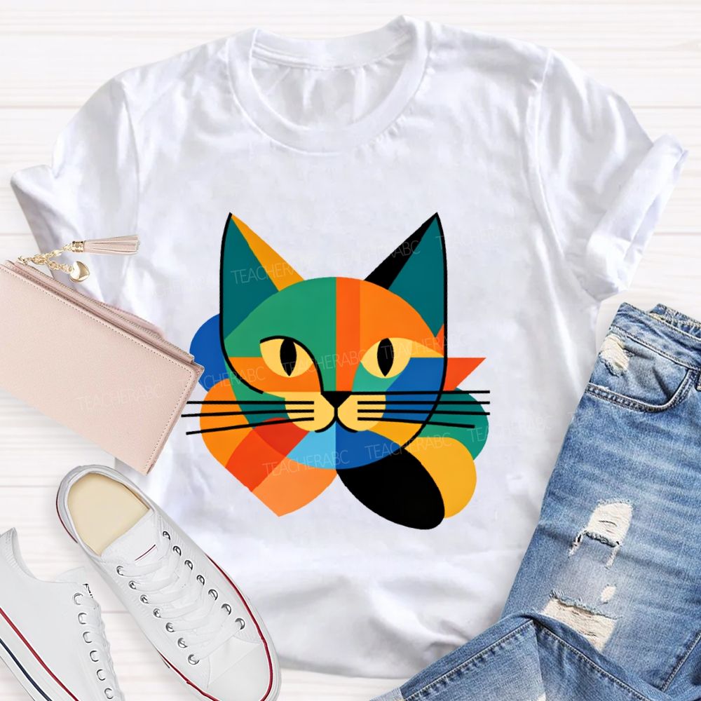 Colorful Cat Pattern Art  Teacher T-shirt