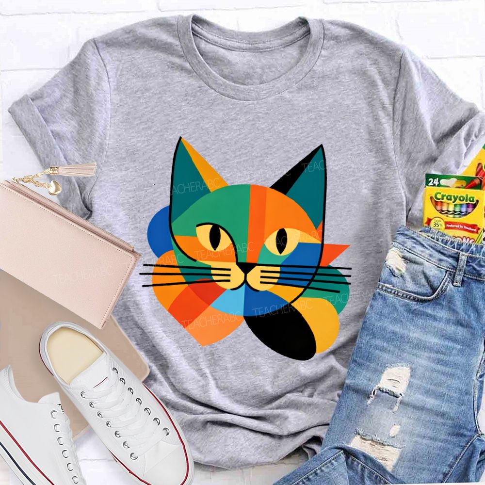 Colorful Cat Pattern Art  Teacher T-shirt