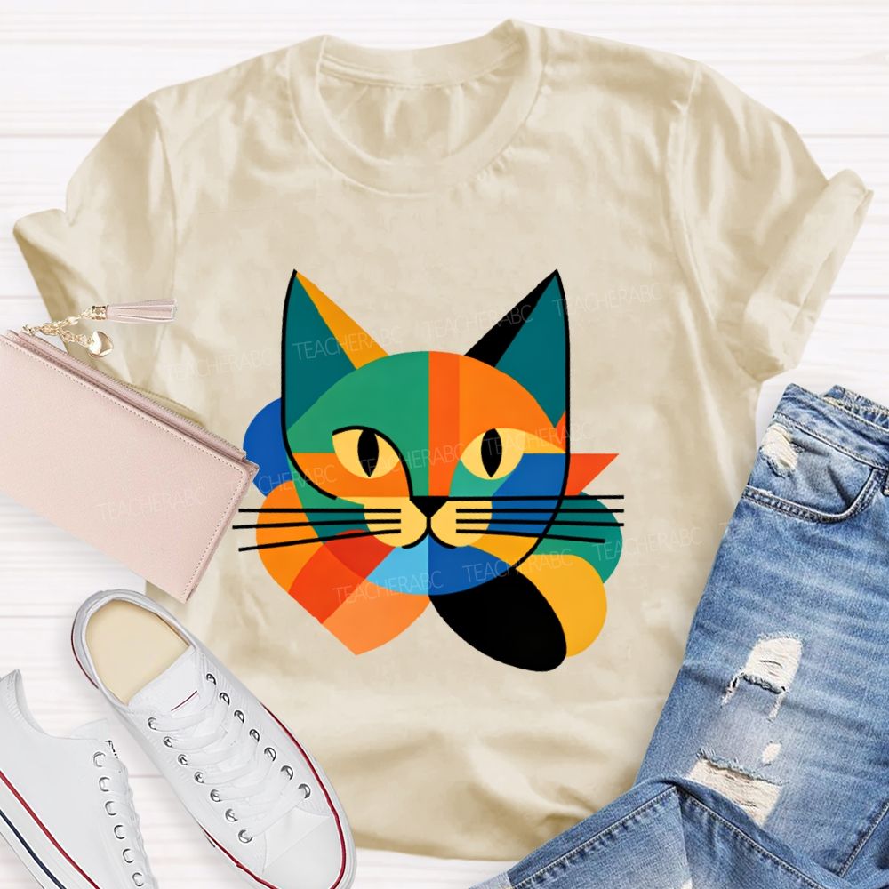 Colorful Cat Pattern Art  Teacher T-shirt