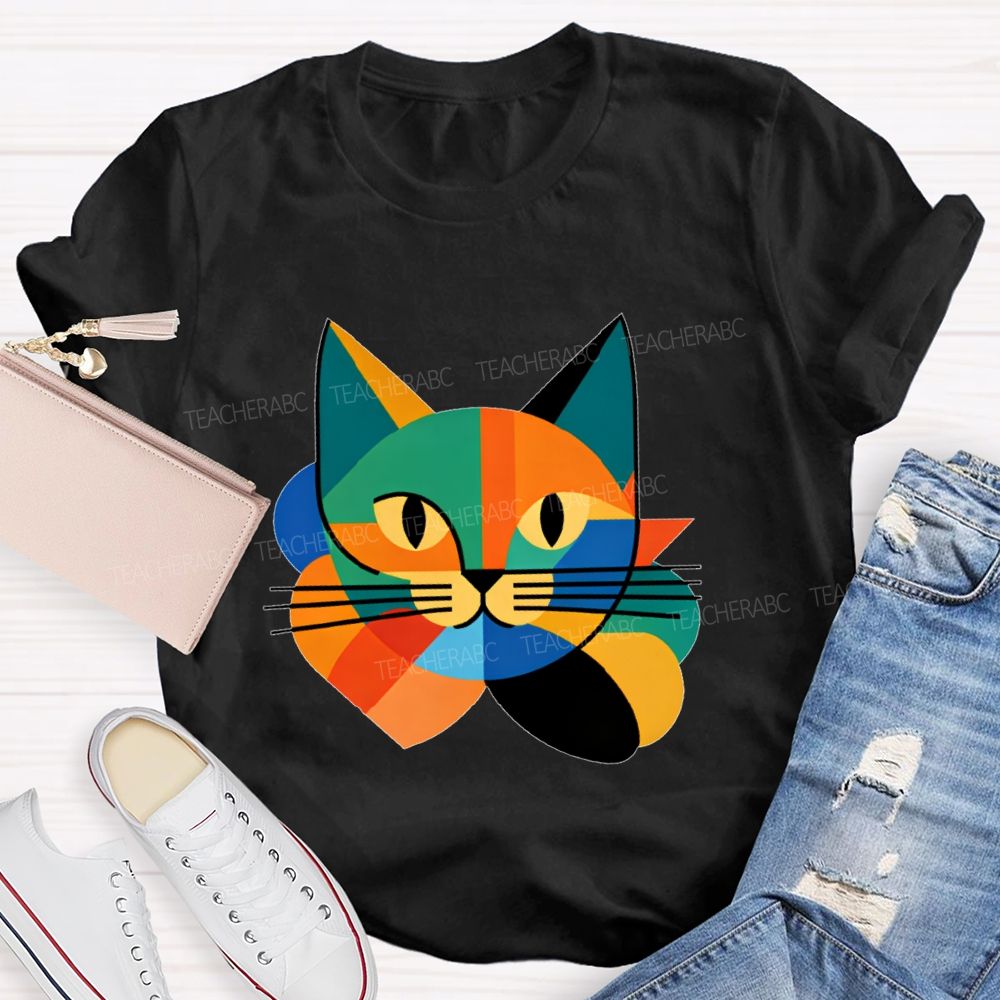 Colorful Cat Pattern Art  Teacher T-shirt