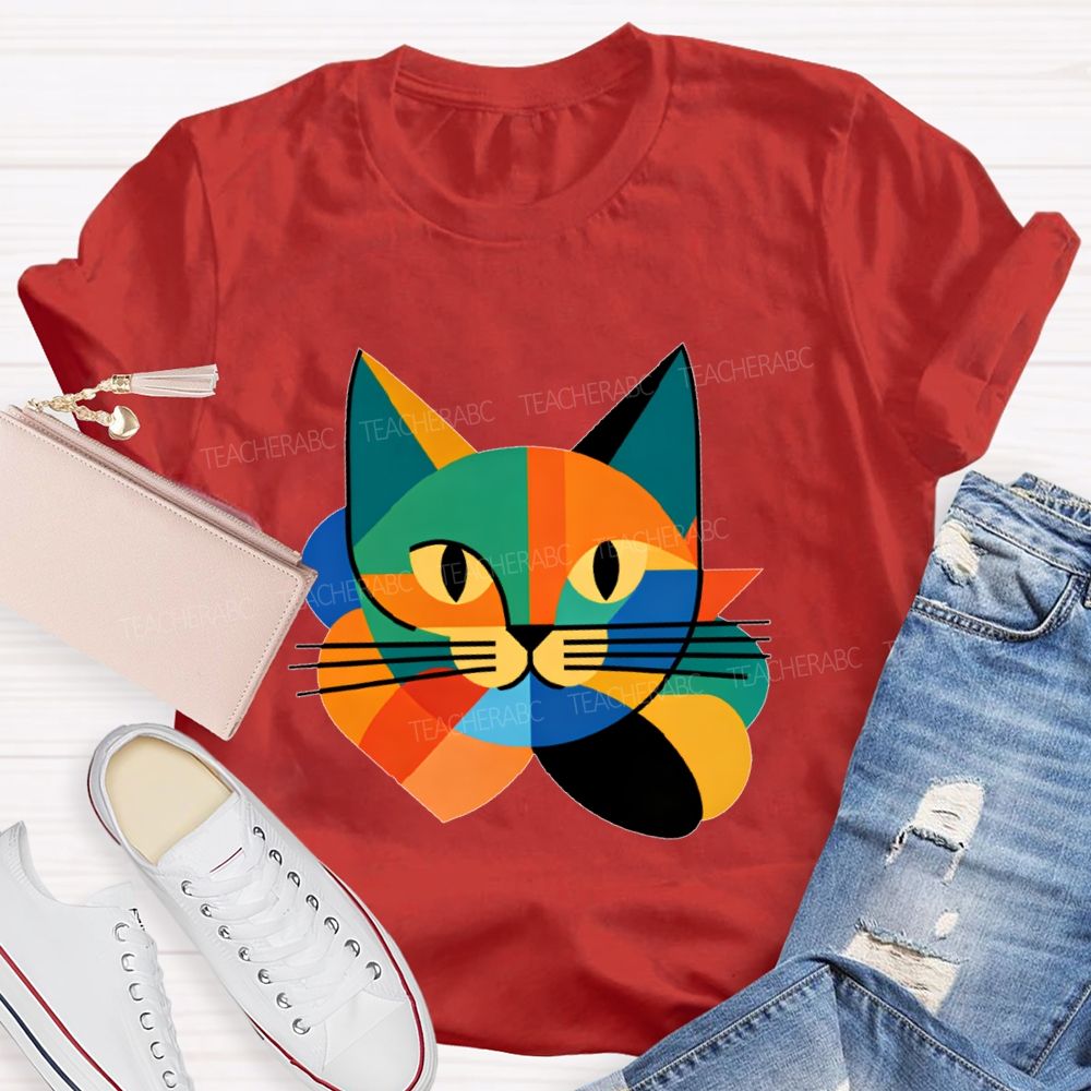 Colorful Cat Pattern Art  Teacher T-shirt