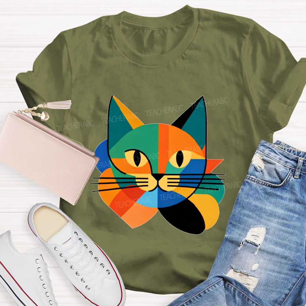Colorful Cat Pattern Art  Teacher T-shirt