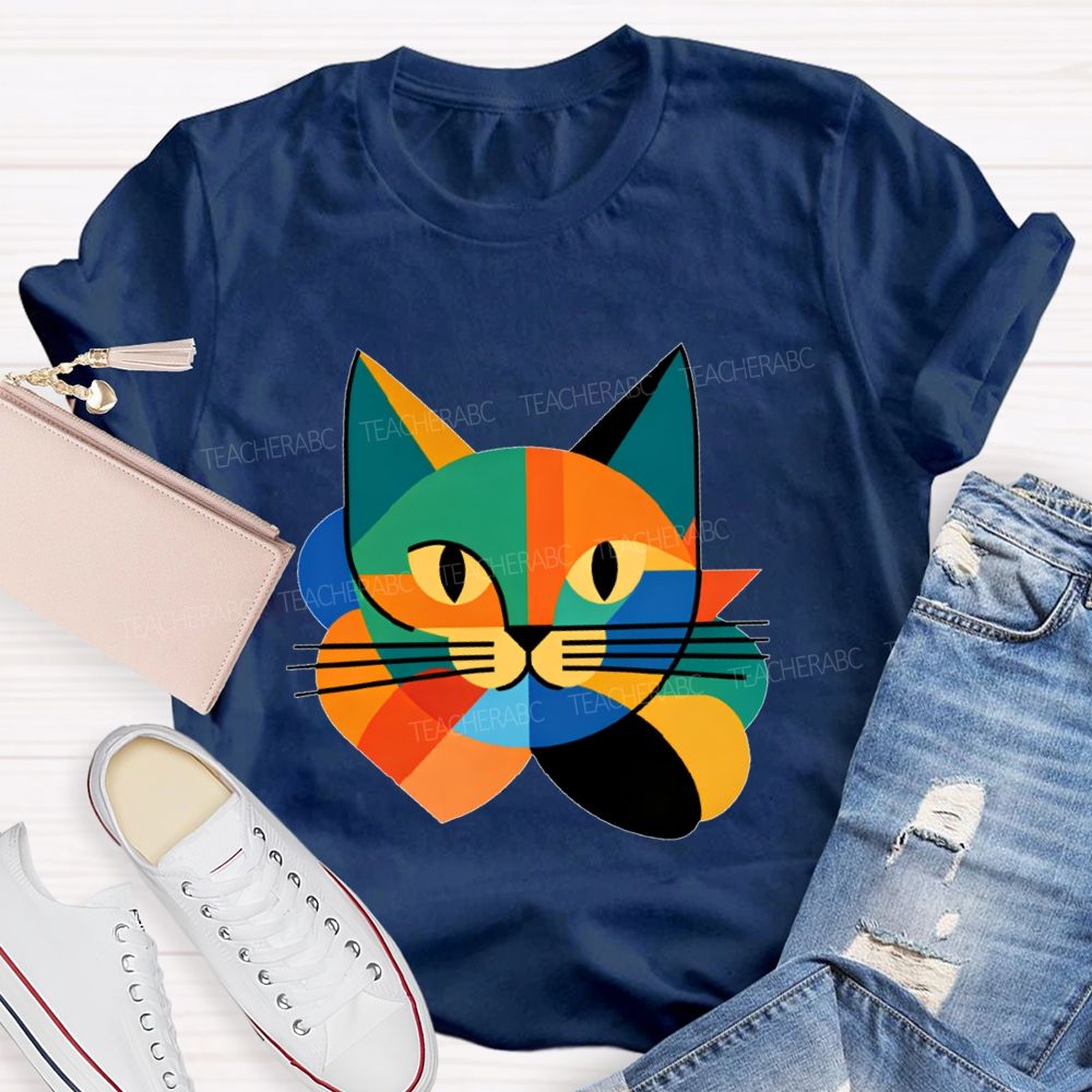 Colorful Cat Pattern Art  Teacher T-shirt