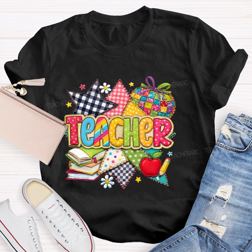 Teacher Star Pattern Apple  Teacher T-shirt