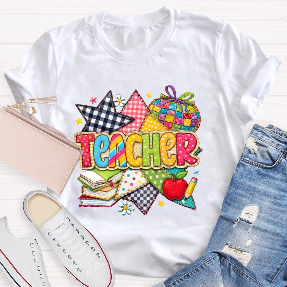 Teacher Star Pattern Apple  Teacher T-shirt