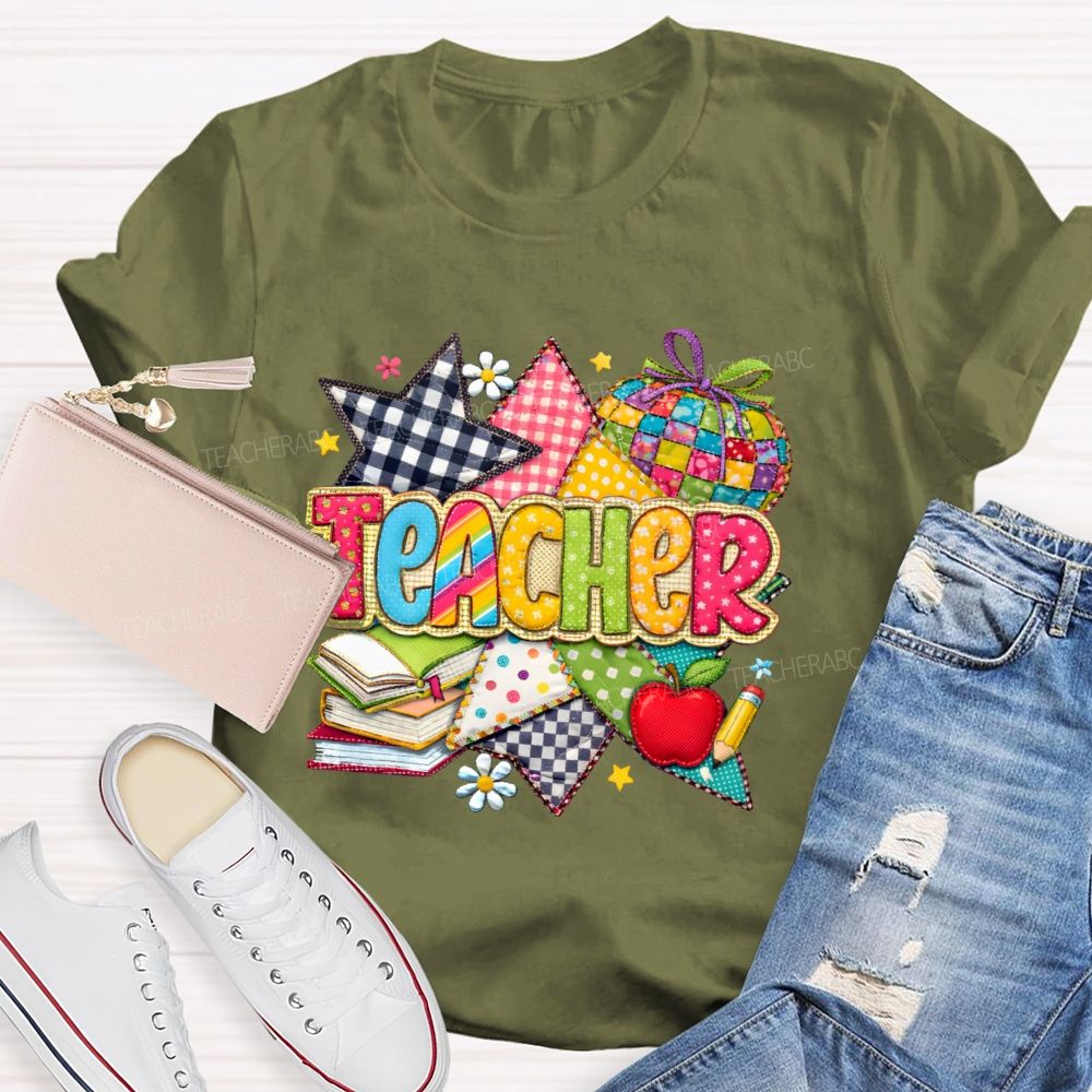 Teacher Star Pattern Apple  Teacher T-shirt
