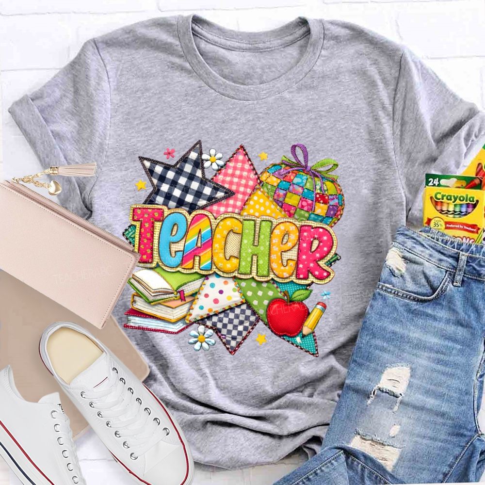 Teacher Star Pattern Apple  Teacher T-shirt