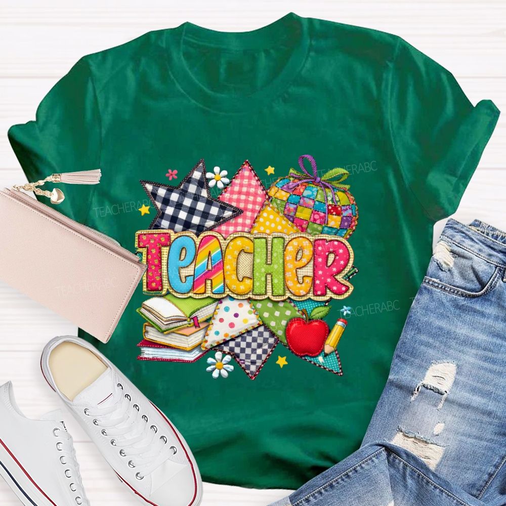 Teacher Star Pattern Apple  Teacher T-shirt